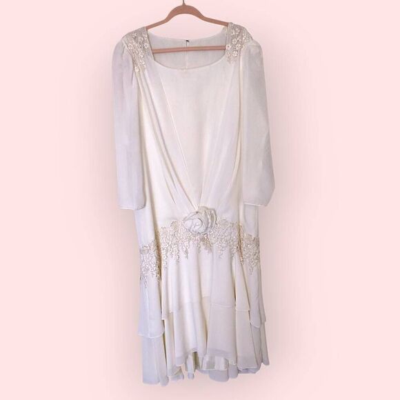 Hand Created Womens Dress Ecru Sz Plus‎ Wedding Mother of the Bride Plus Midi - Picture 1 of 16